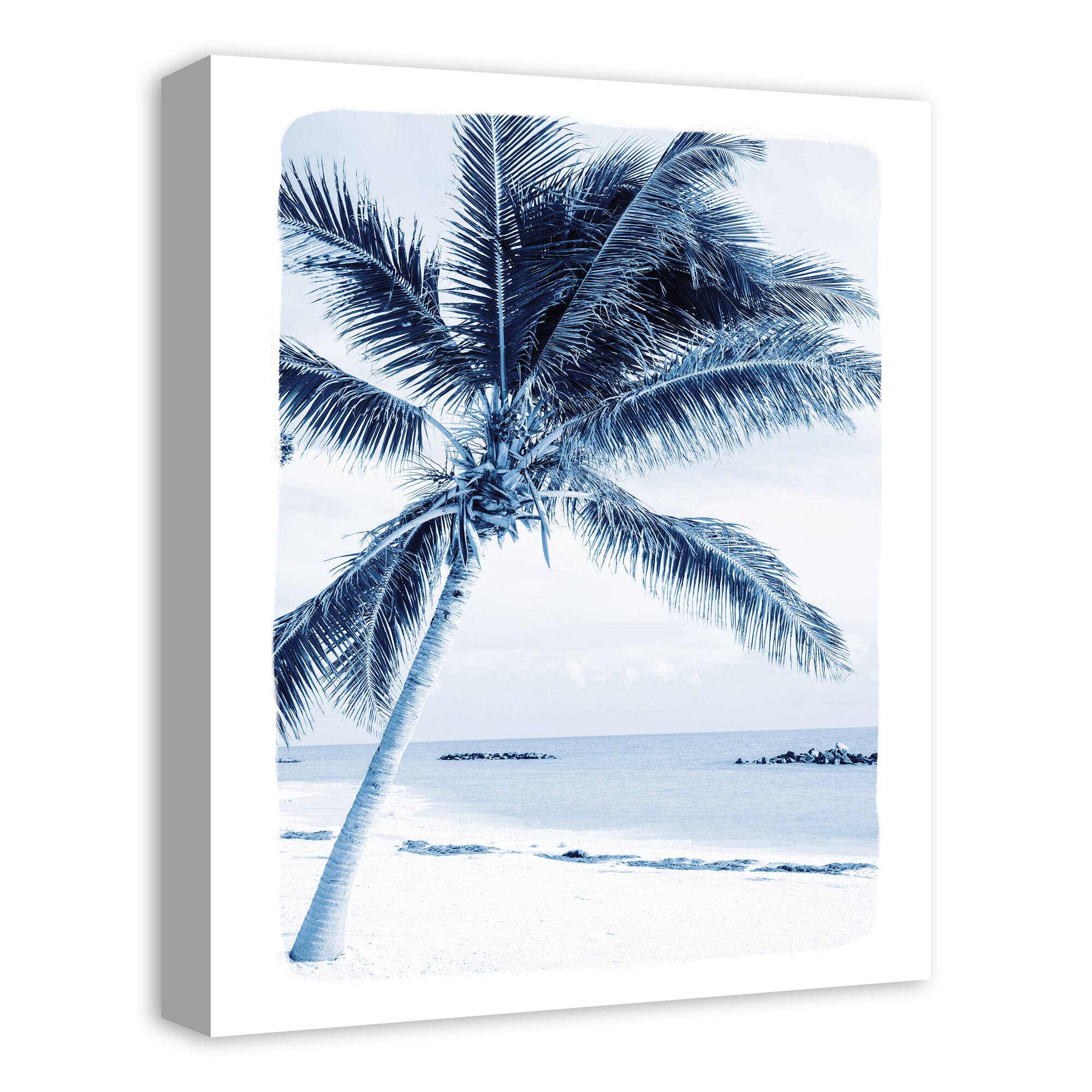 Navy Beach Palm Canvas Wall Art